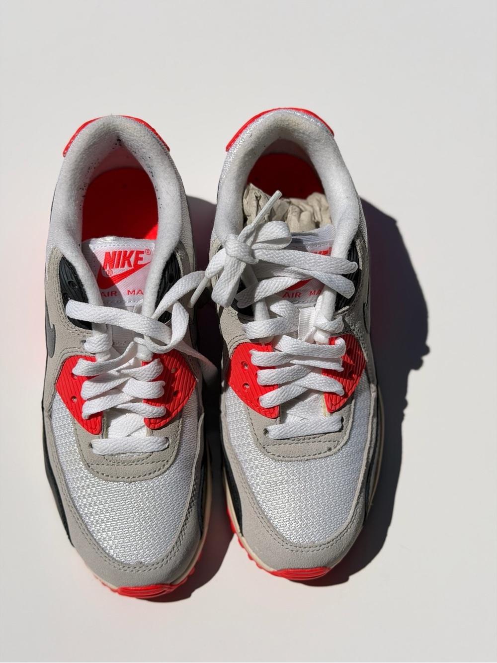 Nike Sneakers in White, Gray & Red Accents